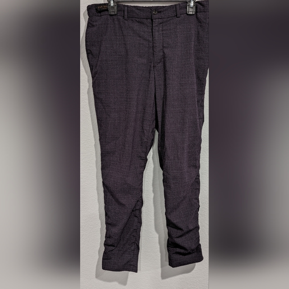Ted Baker Men's Wool Purple Plaid Check Jem Pant Size 35R - Picture 2 of 11
